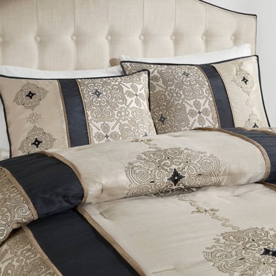 Black Jacquard Queen Comforter Set with Embroidered Shams