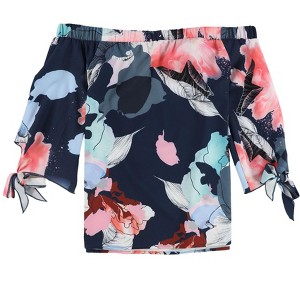 bar III Womens Floral-Print Off the Shoulder Blouse - 1 of 2