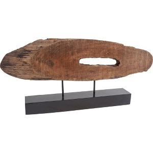 HomeRoots 15" Brown and Black Wood and Metal Tabletop Sculpture - 1 of 4