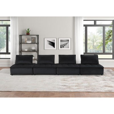 Anna 160" Black Polyester 4-Seater Modular Sofa