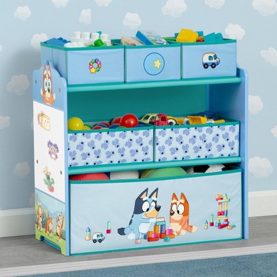 Bluey 6 Bin Wooden Toy Storage Organizer with Reusable Stickers