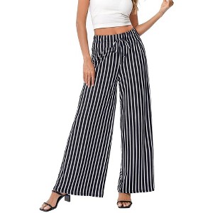 Women's Wide Leg Pants Casual Palazzo Summer Flowy Pants Elastic High Waist Lounge Drawstring Long Trousers - 1 of 4