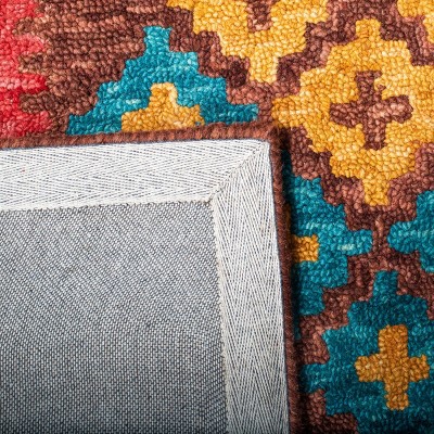 Handmade Red Wool Tribal Pattern Area Rug 5' x 8'