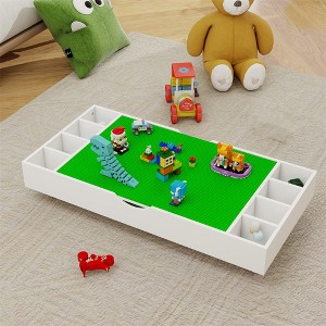 The 2 in 1 Rollaway Play Table and Toy Organizer Compatible with Lego Suitable for Storing Under Bed or Sofa-White (38" x 18.7" x 5.9") - 1 of 4