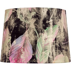 Springcrest 13" Top x 15" Bottom x 11" High x 11" Slant Print Lamp Shade Replacement Medium Drum Farmhouse Velvet Purple Leaves Spider Harp Finial - 1 of 4