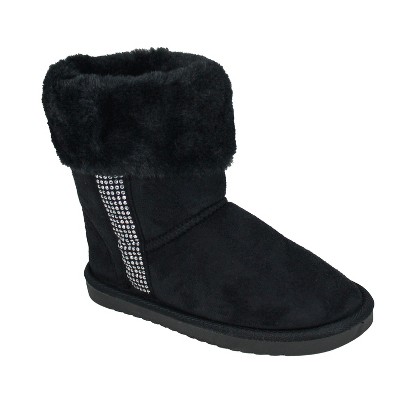 bebe Girl's Microsuede Winter Boot with Faux Fur Cuff and Rhinestones - Cozy and Stylish Boots for Girls