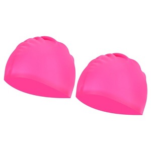 Unique Bargains Silicone Waterproof Non-Slip High-Stretch Swim Caps 2 Pcs - 1 of 4