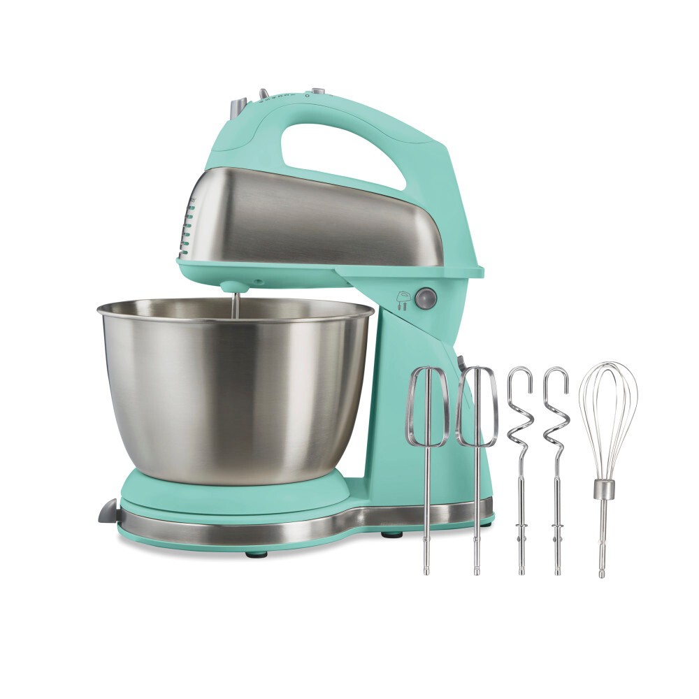 Hamilton Beach Classic Stand Mixer 4 Quart SS Bowl 6 Speeds Aqua Blue 64658