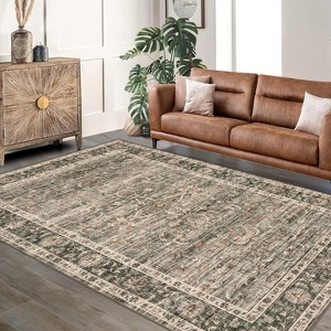 Area Rug Vintage Style Machine Washable Rug Vintage Distressed Area Rug Carpet Retro Boho Medallion Accent Rug Stain Resistant Non-Slip Foldable - 1 of 4