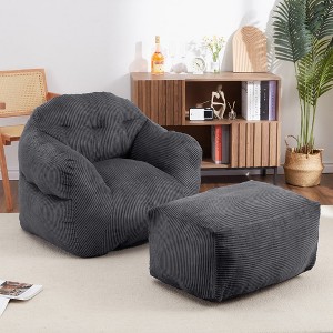 Whizmax Bean Bag Chair with Ottoman, 37.5 Lbs High-Density Foam Filling Beanbag Sofa with Armrests,Corduroy Floor Sofa,Giant Lazy Sofa with Foot Rest - 1 of 4