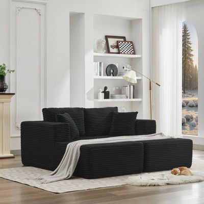 73.6" Corduroy Upholstery Cloud Modular Sectional Sofa Bed with Double Chaise Lounges, All-Foam Compression Design