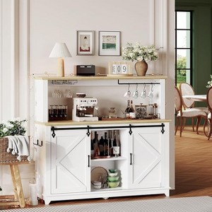 Coffee Bar Cabinet 55", Large Kitchen Hutch, Tall Buffet Cabinet with Barn Sliding Door, Wine Glass Rack & Ample Storage for Dining Room - 1 of 4