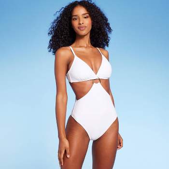 Women's Tie-front Plunge One Piece Swimsuit - Shade & Shore™ White Xs :  Target