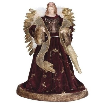 Roman 16" Burgundy and Gold Sequin and Faux Fur Trim Angel Christmas Tree Topper - Unlit