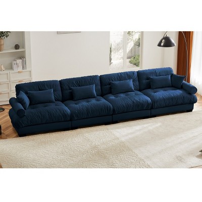 Large Straight Sectional Sofa,Modern Velvet Sectional Sofa With Waist Pillows And Throw Pillows,Comfortable Sofa For Living Room-Cuddlewood