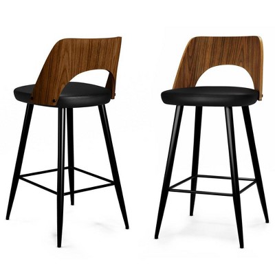WyndenHall Set of 2 Sevyn Counter Height Barstool Black: Upholstered, Powder-Coated, Footrest, Foam Filled