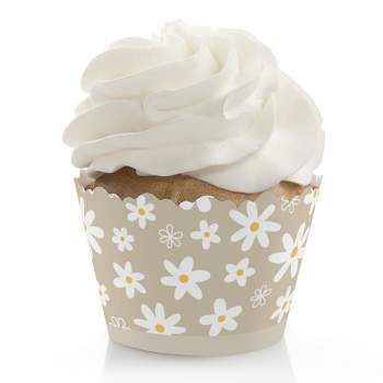 Big Dot of Happiness Tan Daisy Flowers - Floral Party Decorations - Party Cupcake Wrappers - Set of 12