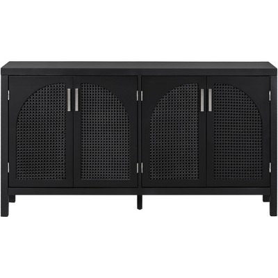 Vynxaria Black Decorative Storage Cabinet with Artificial Rattan Doors