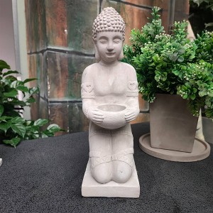 12.8" Cement Composite Buddha Statue Tealight Candle Holder Dark Gray - Rosemead Home & Garden, Inc. - 1 of 4