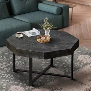 FONTOI Octagonal Coffee Table with Cross Metal Legs, Floor Mount Side Table for Living Room Bedroom Office, Black, 29.13"*17.72"*29.13" - 1 of 4