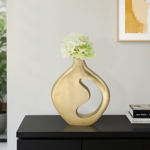 Modern Metal and Aluminum Vase with Abstract Cutout Design - Sleek Contemporary Decorative Accent for Living Room, Bedroom, and Office Decor - 1 of 4