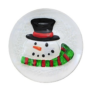 10.0 Inch Snowman Glass Plate Christmas Carrot Nose Serving Platters - 1 of 3