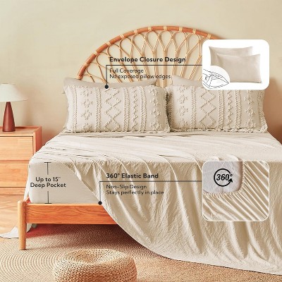 Der Rose BALHAM TRADE-Queen Comforter Set Tufted Boho Farmhouse 7 Piece Bed in a Bag for All Seasons Beige-Queen 88"x88" — фото 8
