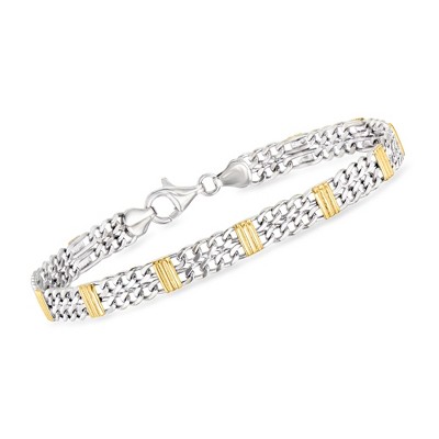 Ross-Simons Sterling Silver and 18kt Gold Over Sterling Figaro-Chain Bracelet