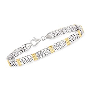 Ross-Simons Sterling Silver and 18kt Gold Over Sterling Figaro-Chain Bracelet - 1 of 3