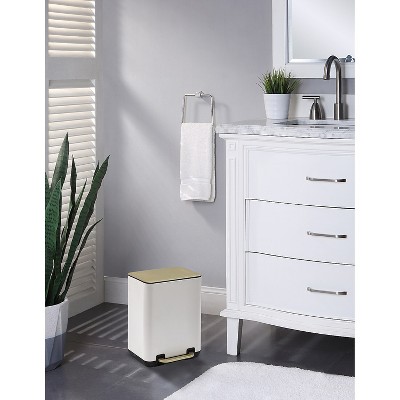 White and Gold 1.58 Gallon Rectangular Plastic Pedal Trash Can