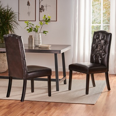 Elegant Tufted Dining Chairs with Soft Fabric Upholstery, Solid Wood Frame, and Padded Seat (Set of 2)-Coolbibila