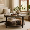 Apartment 34.25in Round Wood Coffee Table,2-Tier Small Coffee Table w/ Storage Shelf Modern Design Home Furniture - 3 of 4