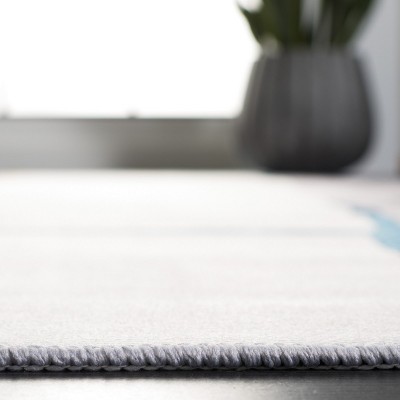 Gray and Blue Abstract Synthetic Washable Area Rug