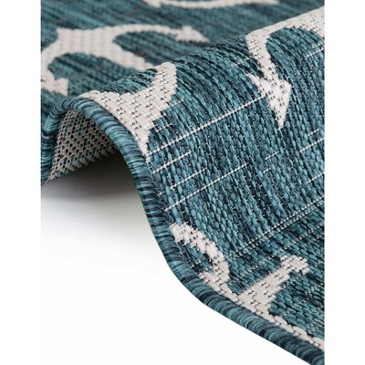 Teal and Ivory Nautical Anchor Outdoor Rug 4' x 6'