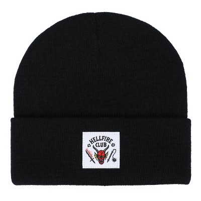 Stranger Things Hellfire Club Woven Label Men’s Black Beanie Cuff Knit Cap