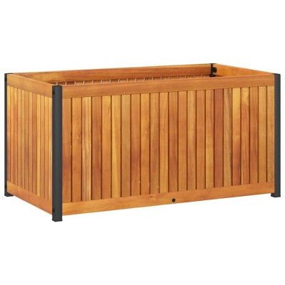 vidaXL Garden Planter Flower Box Pot, Solid Acacia Wood & Steel, 33.5" x 17.7" x 17.3"