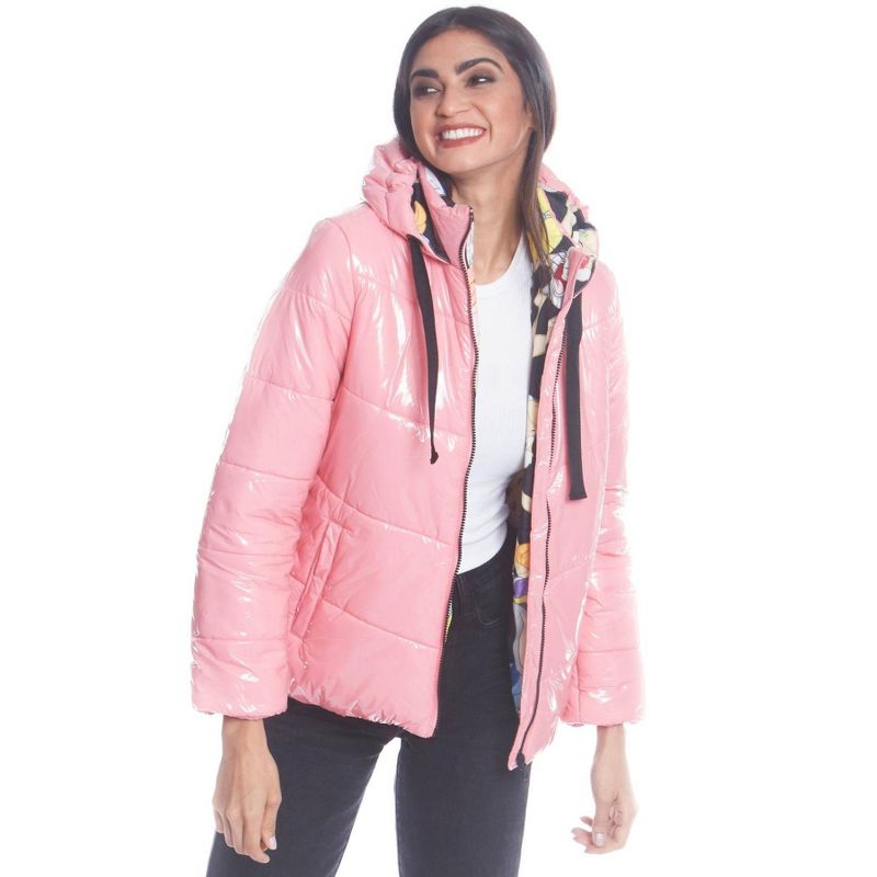 Members Only Women's Hi-Shine Chevron Quilt Puffer Jacket with Looney Tunes Mashup Print Lining, 4 of 9