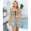 Coolmee Women's Crochet Cardigans Solid Lightweight Tie Front Tops Hollow Out Beach Cover Ups Long Sleeves Summer Knit Cover Cardigans One Size Khaki - 3 of 4