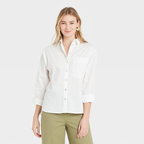 boyfriend sleeve button shirt down target