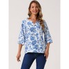 INSPIRE CHIC Women's 3/4 Sleeve Dressy Casual V Neck Boho Floral Button Decor Summer Blouse - 3 of 4