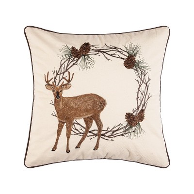 C&F Home 18" x 18" Deer Wreath Embroidered and Applique Throw Pillow