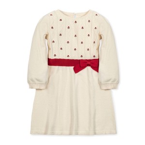 Hope & Henry Girls' Organic Embroidered Skater Sweater Dress with Bow, Ivory with Red Flowers, 5 - 1 of 4