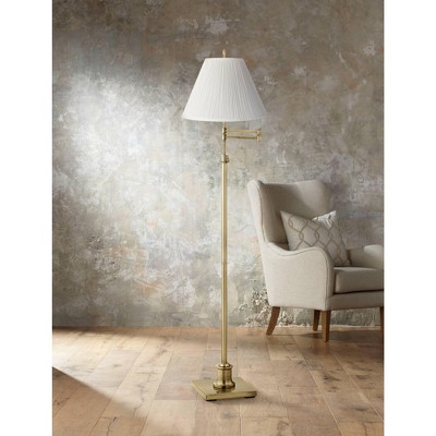 Westbury Brass Swing Arm Floor Lamp with White Pleated Shade