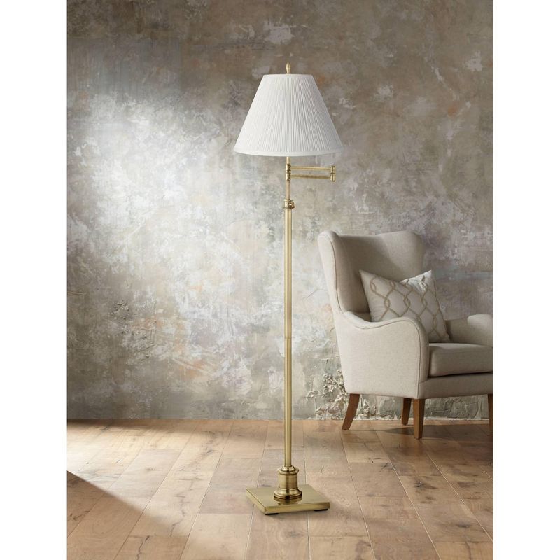360 Lighting Chic Swing Arm Floor Lamp 70" Tall Antique Brass White Mushroom Pleated Empire Shade for Living Room Reading Bedroom Office, 3 of 4
