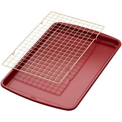 Wilton Large Red Cookie Sheet with Gold Cooling Rack