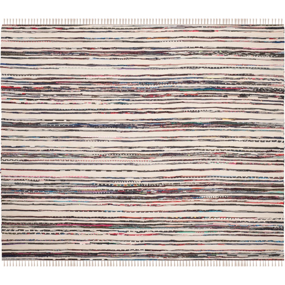 4'x4' Stripe Woven Square Area Rug Ivory/Charcoal - Safavieh
