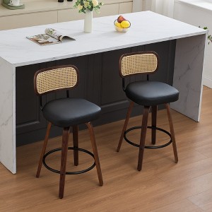 GDFStudio Sean 25.59" Faux Leather Upholstered Rattan Back Swivel Bar Stool with Footrest(Set of 2) - 1 of 4