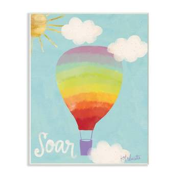 10"x0.5"x15" Soar Rainbow Hot Air Balloon Kids' Wall Plaque Art - Stupell Industries