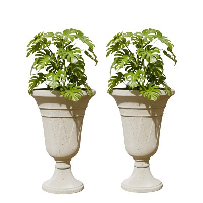 Syemin Planters 2PCS Outdoor Indoor HDPE Flower Pot Tall Planters with Drainage Hole, Planter for Flowers, Herbs, Plants, Beige, 15.76"*15.76"*23.64"