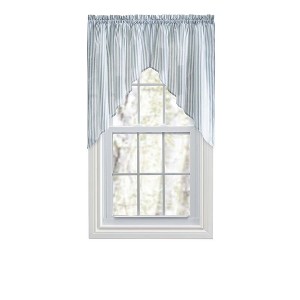 Ellis Curtain Plaza Classic Ticking Stripe Printed on Natural Ground 1.5" Rod Pocket Tailored Swag 56" x 36" Blue - 1 of 4